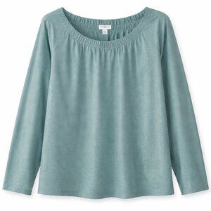 Liz Claiborne Shimmer Blouse 1X Teal Long Sleeve Pullover